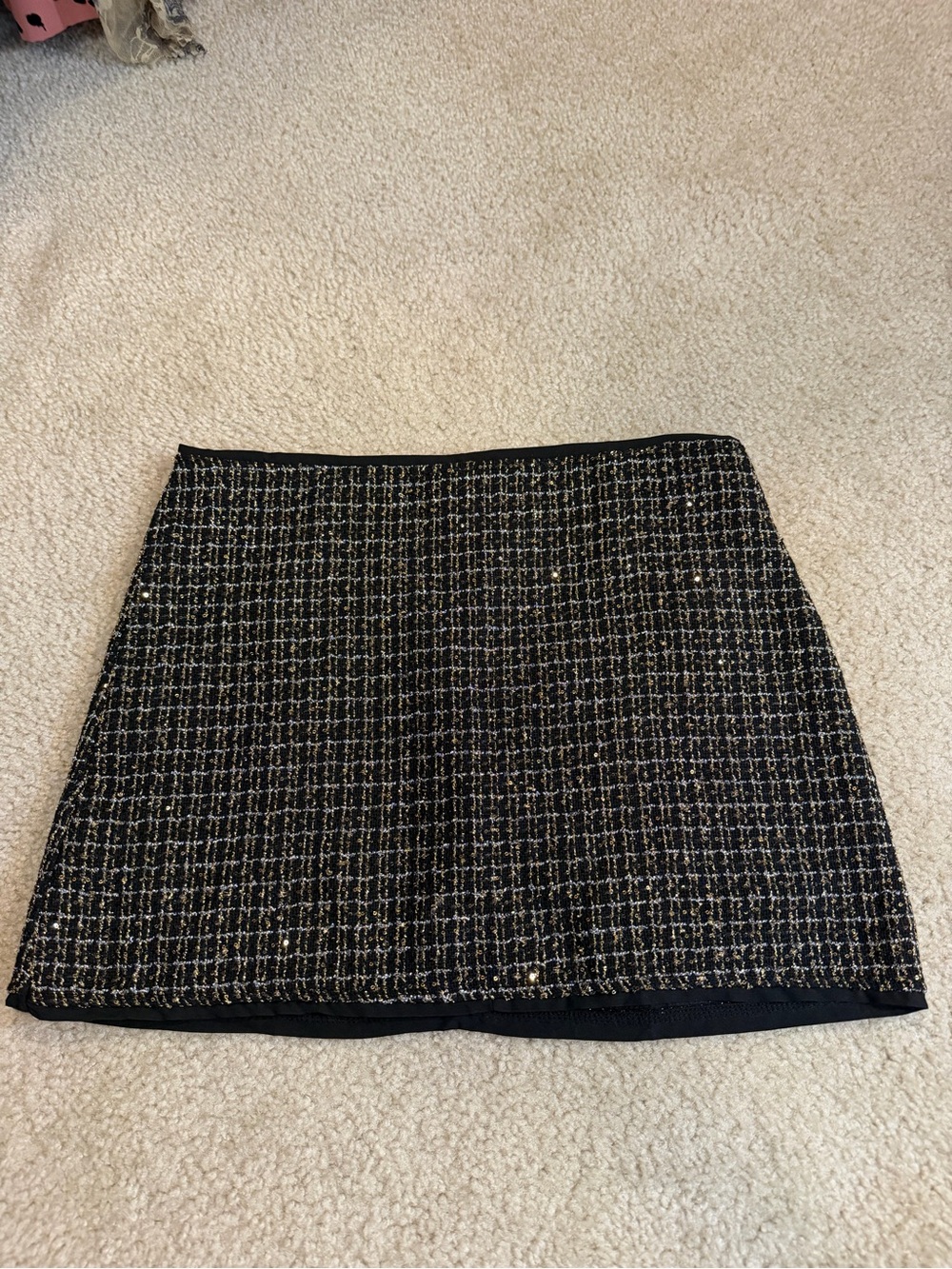 Cider Black Tweed Mini Skirt with Gold Thread